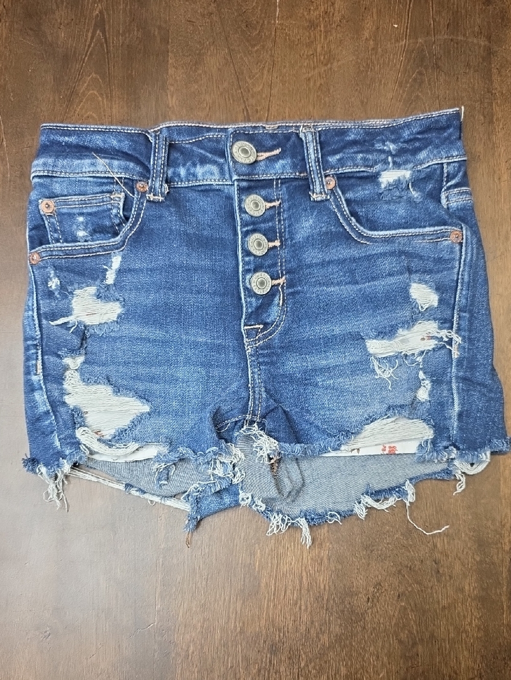 American Eagle Outfitters Raw-Hem Distressed Blue Denim Shorts Size 2